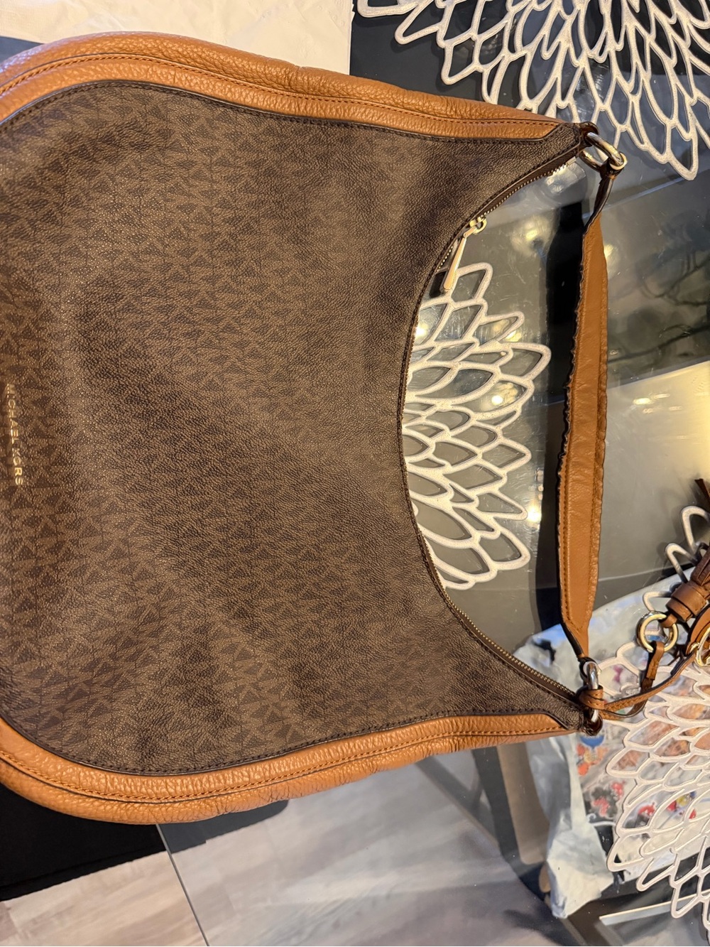 Michael Kors Brown & Tan Logo Hobo with Tassel - Picture 6 of 11